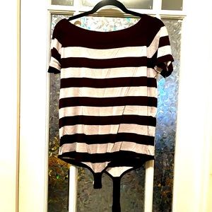 NWT New York & Co Eva Mendes wine and gray strip short sleeve bodysuit XL